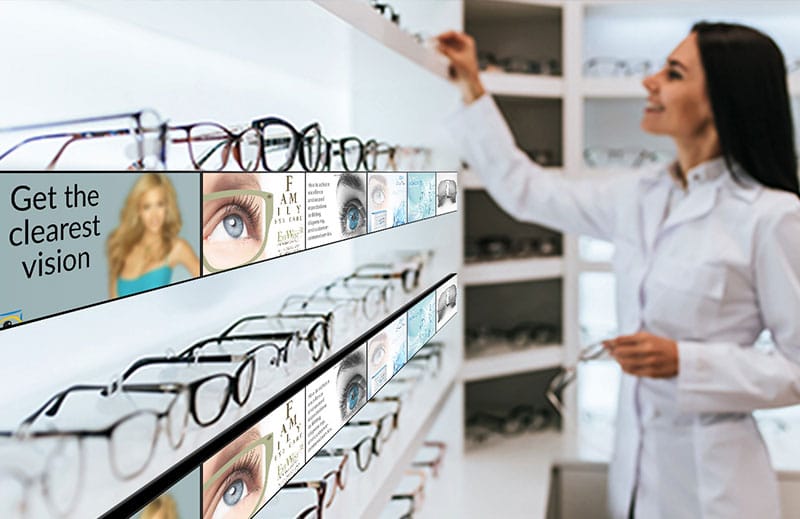 eyewear store shelf screens