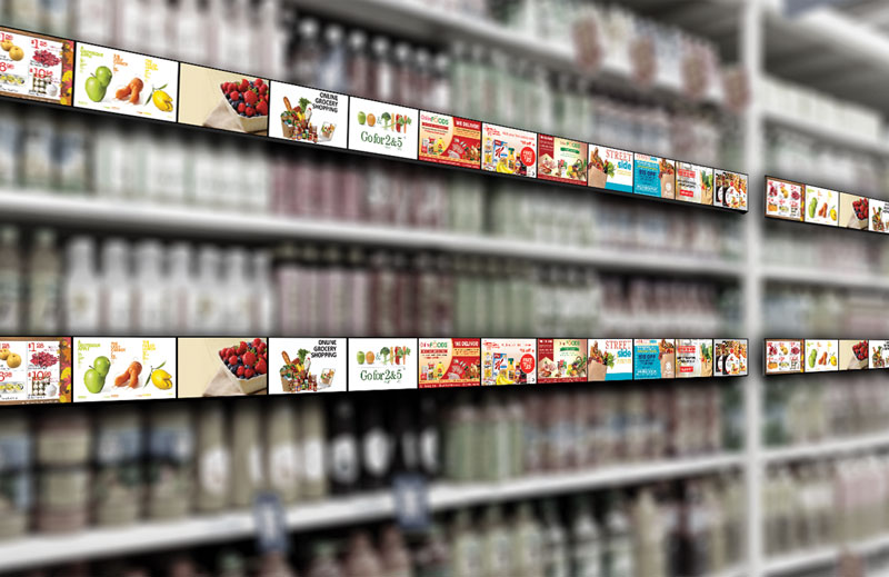 shelf edge displays at supermarket