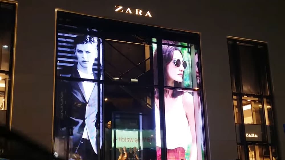 transparent led display installed for retail store window