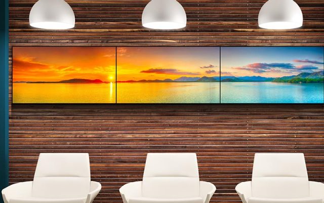 stretched video wall displaying beautiful landscape