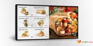 digital menu board displaying wraps