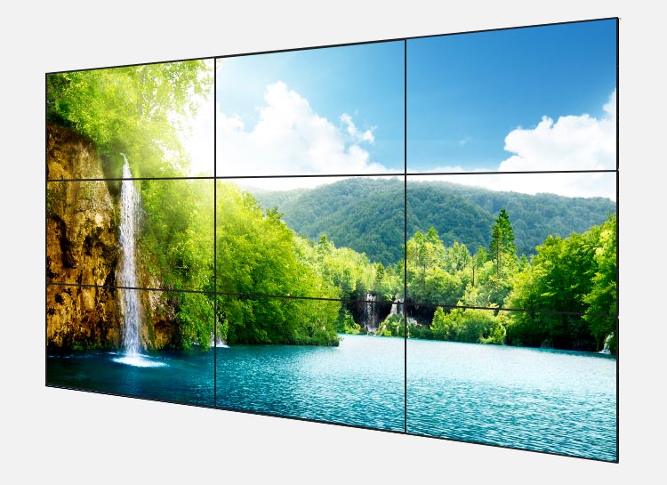 large nine panel video wall displaying waterwall