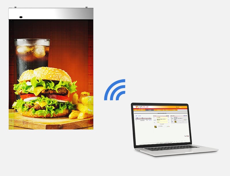 compute updating transparent led poster for fast food restaurant