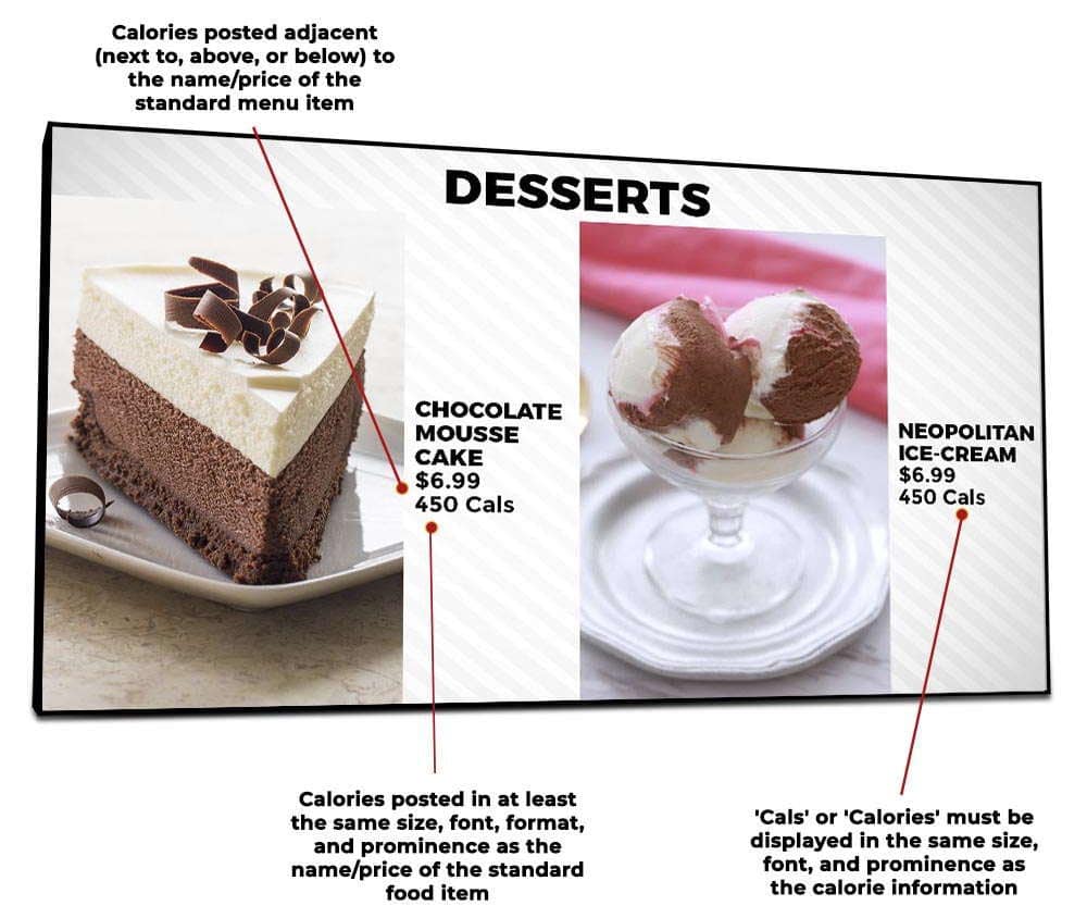 calories label on dessert digital menu board