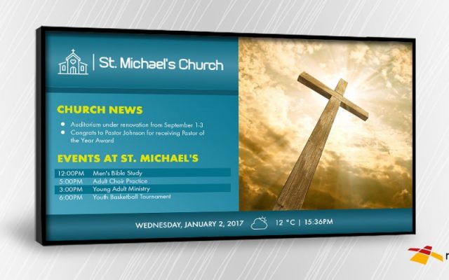 church digital signage displaying news and events