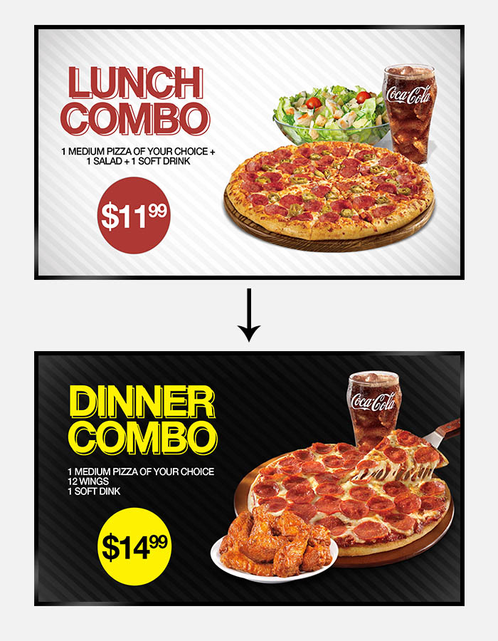 promo scheduling for pizza digital menu board