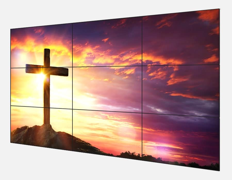 large church video wall showing cross