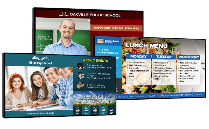 three digital signage displays for education institutions