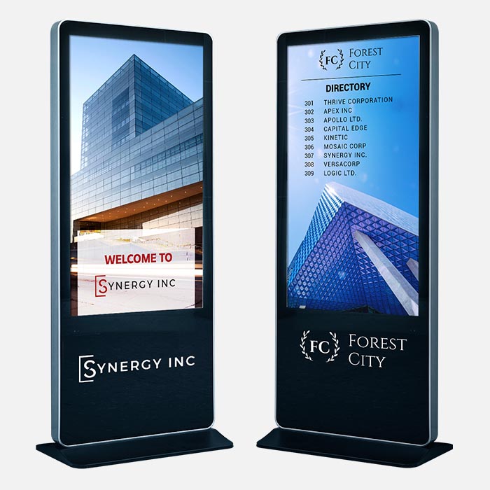 two corporate digital kiosks building directories