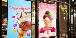 digital window screens displays ice cream promos