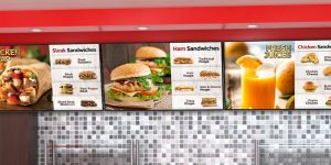 take out digital menu boards in fast food restaurant