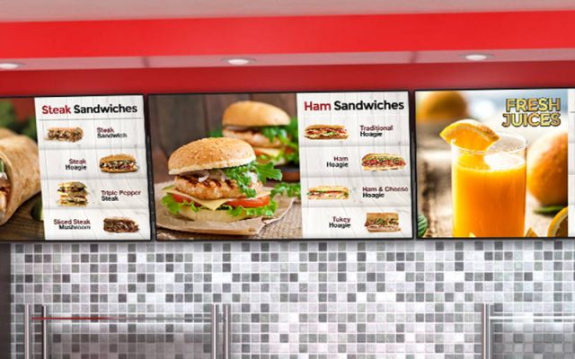 take out digital menu boards in fast food restaurant