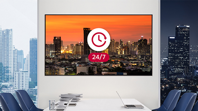 LG signage display running around the clock in a city office meeting room