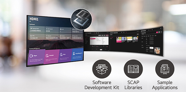 LG webOS signage dashboard with the software development kit, SCAP libraries and sample applications